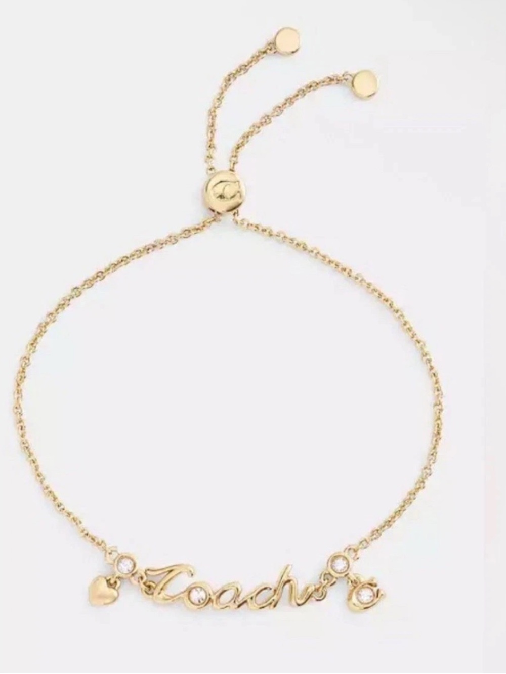 NWT Coach Script Heart Slider Bracelet Gold Tone CAD53, $98 retail